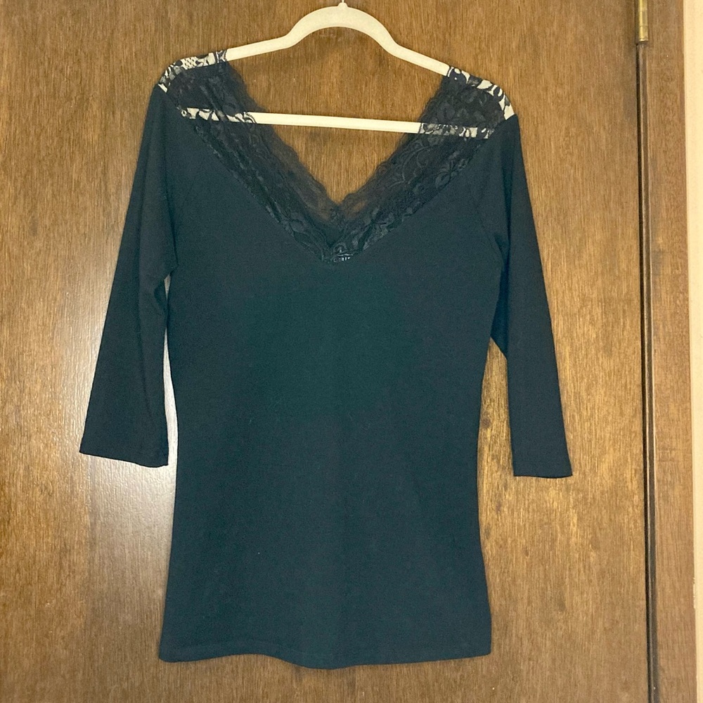 Torrid Black V-neck Lace -Trim Top